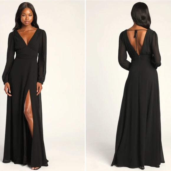 LULU's Sexy Prom Elegant Sophisticated Long Sleeve Romantic Flowy Bridesmaid - Picture 5 of 5